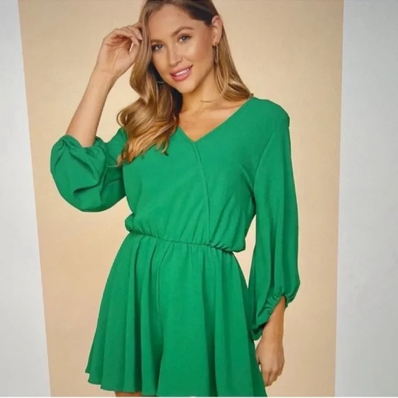 Haptics Green Long Sleeve Romper Keyhole Plus Size 1X - Picture 2 of 4